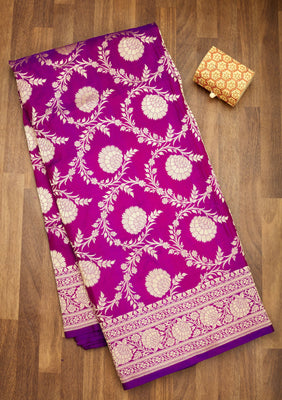 Magenta Pink Zariwork Pure Silk Saree