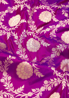 Magenta Pink Zariwork Pure Silk Saree