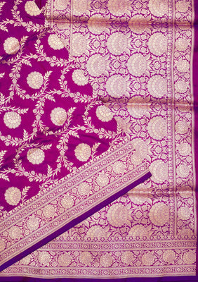 Magenta Pink Zariwork Pure Silk Saree