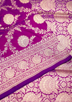 Magenta Pink Zariwork Pure Silk Saree