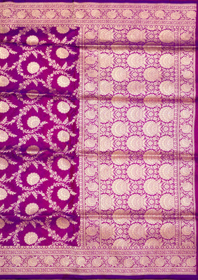 Magenta Pink Zariwork Pure Silk Saree