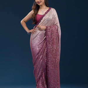 Maroon Sequins Georgette Saree