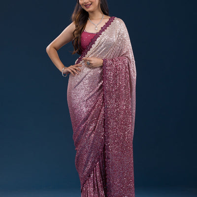 Maroon Sequins Georgette Saree