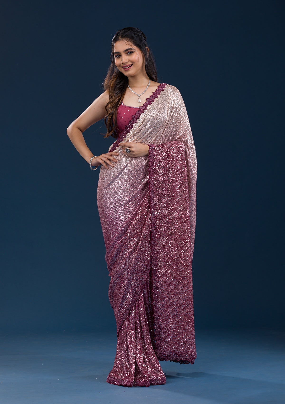Maroon Sequins Georgette Saree