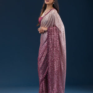 Maroon Sequins Georgette Saree