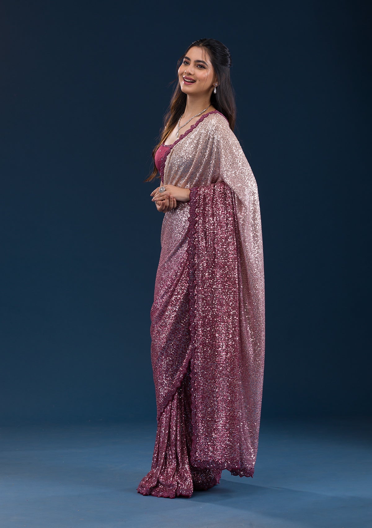 Maroon Sequins Georgette Saree
