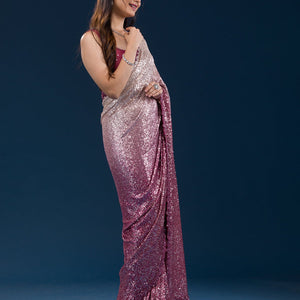 Maroon Sequins Georgette Saree