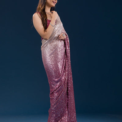 Maroon Sequins Georgette Saree