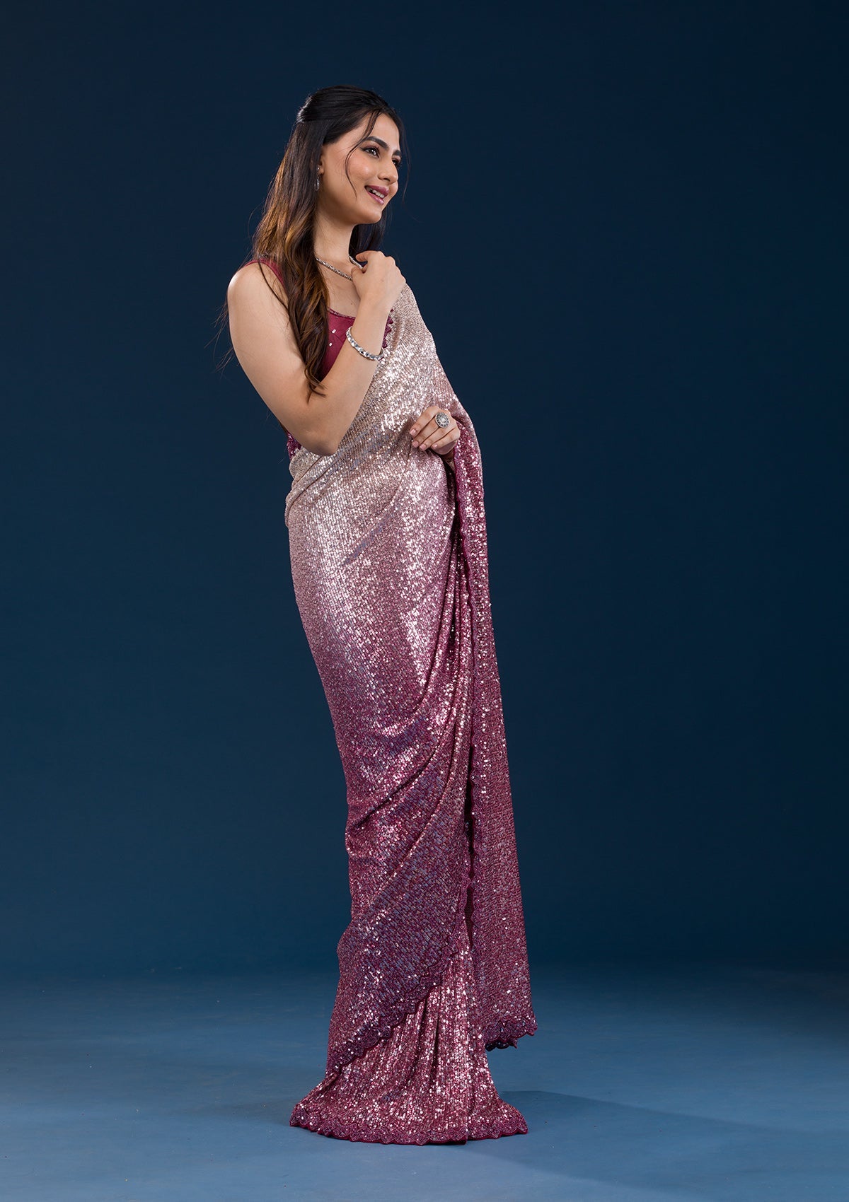 Maroon Sequins Georgette Saree