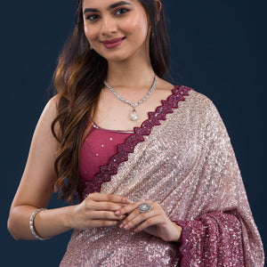 Maroon Sequins Georgette Saree