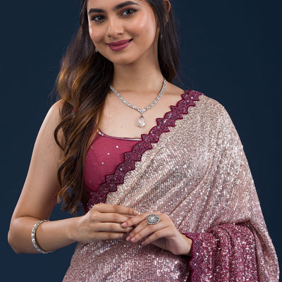 Maroon Sequins Georgette Saree