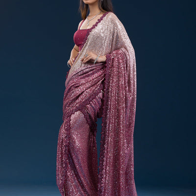Maroon Sequins Georgette Saree