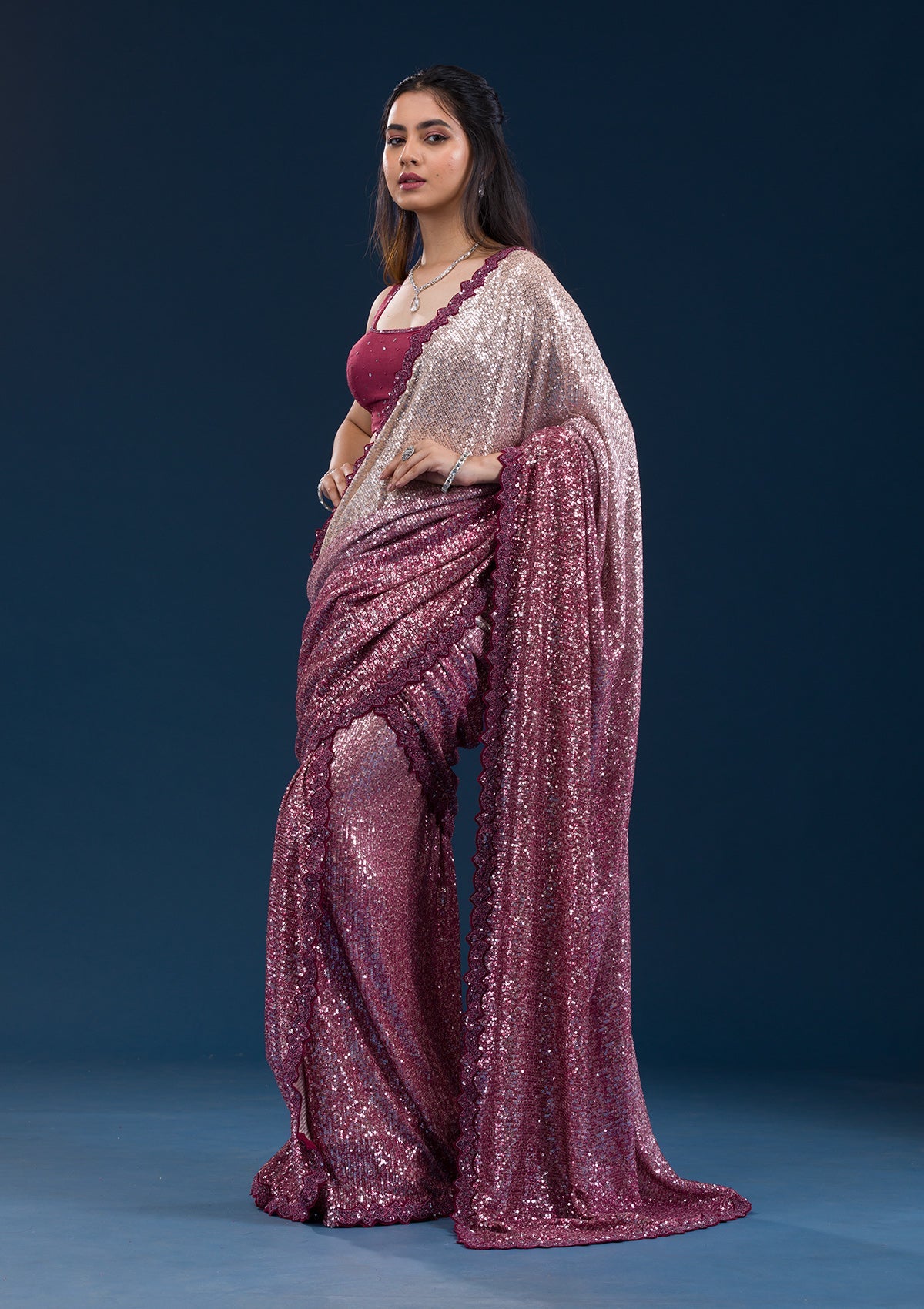 Maroon Sequins Georgette Saree