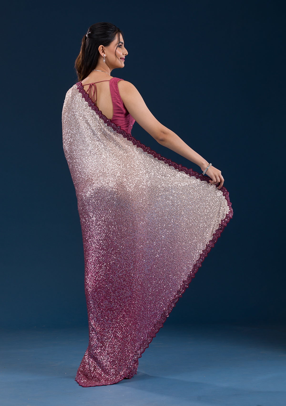 Maroon Sequins Georgette Saree