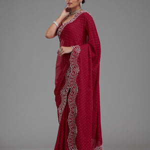 Maroon Swarovski Satin Saree