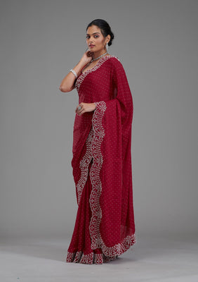 Maroon Swarovski Satin Saree
