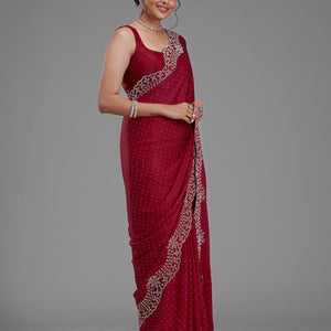 Maroon Swarovski Satin Saree