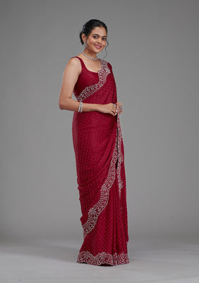 Maroon Swarovski Satin Saree