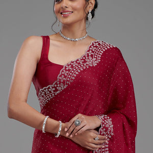 Maroon Swarovski Satin Saree