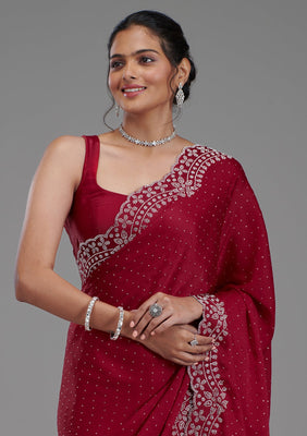 Maroon Swarovski Satin Saree