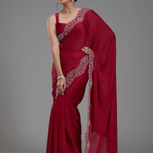 Maroon Swarovski Satin Saree
