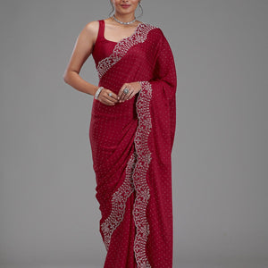 Maroon Swarovski Satin Saree