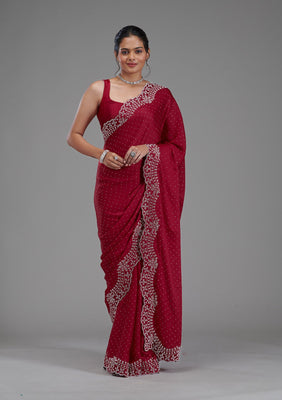 Maroon Swarovski Satin Saree