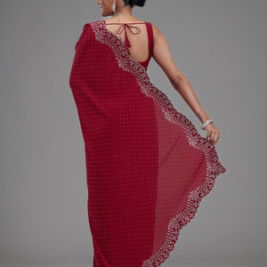 Maroon Swarovski Satin Saree