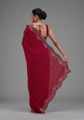 Maroon Swarovski Satin Saree
