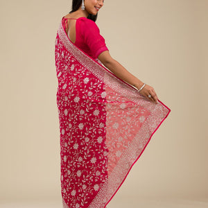 Maroon Threadwork Georgette Saree