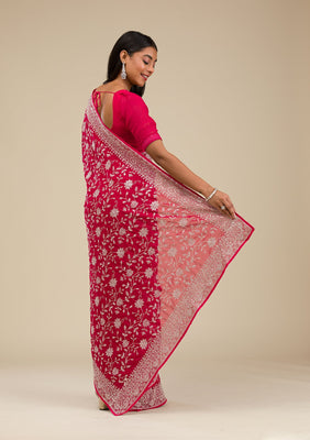 Maroon Threadwork Georgette Saree