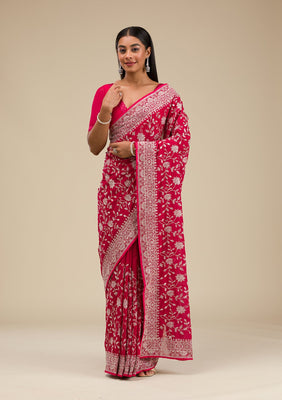 Maroon Threadwork Georgette Saree