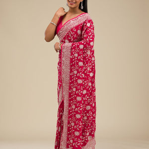 Maroon Threadwork Georgette Saree