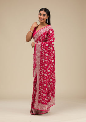 Maroon Threadwork Georgette Saree