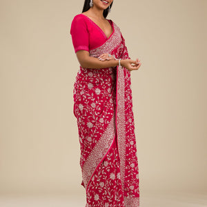 Maroon Threadwork Georgette Saree