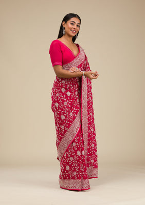 Maroon Threadwork Georgette Saree