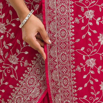 Maroon Threadwork Georgette Saree
