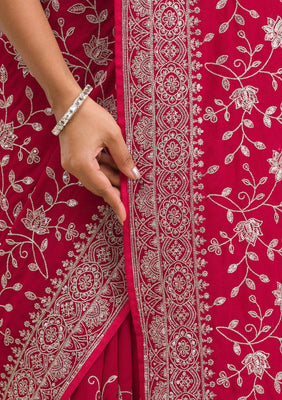 Maroon Threadwork Georgette Saree
