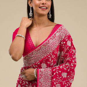 Maroon Threadwork Georgette Saree
