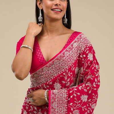 Maroon Threadwork Georgette Saree