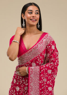 Maroon Threadwork Georgette Saree
