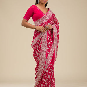 Maroon Threadwork Georgette Saree