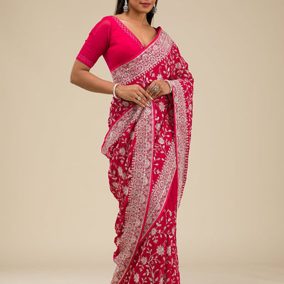 Maroon Threadwork Georgette Saree