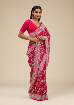 Maroon Threadwork Georgette Saree