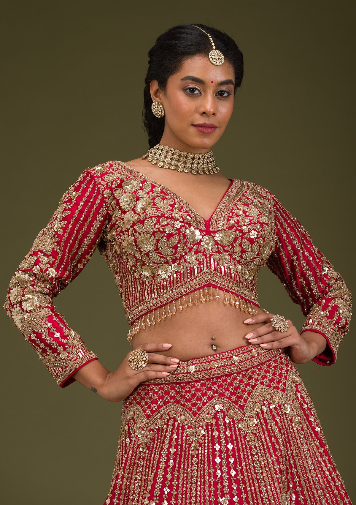 Maroon Zariwork Raw Silk Readymade Lehenga