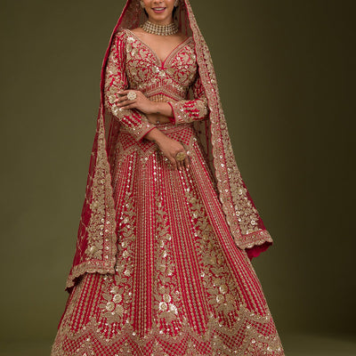 Maroon Zariwork Raw Silk Readymade Lehenga