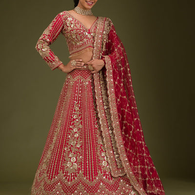 Maroon Zariwork Raw Silk Readymade Lehenga