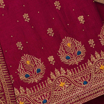 Maroon Zariwork Raw Silk Unstitched Salwar Suit