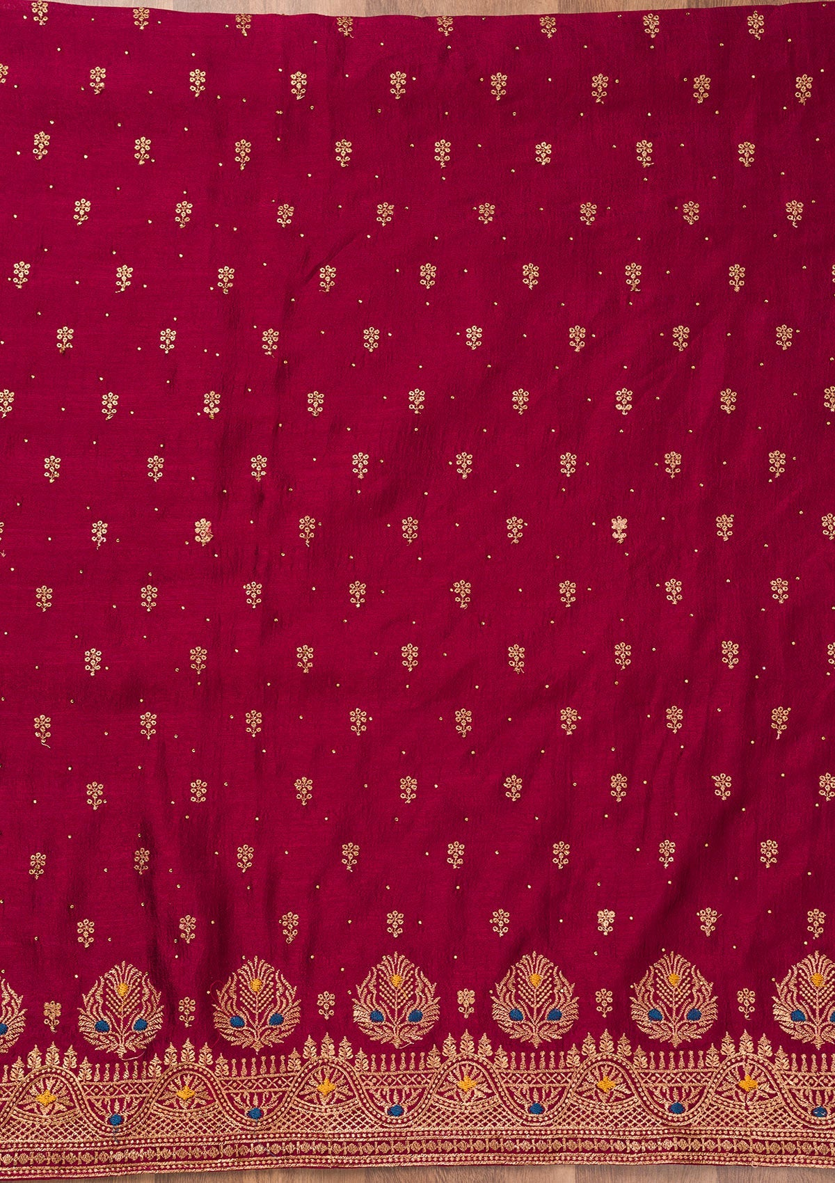 Maroon Zariwork Raw Silk Unstitched Salwar Suit