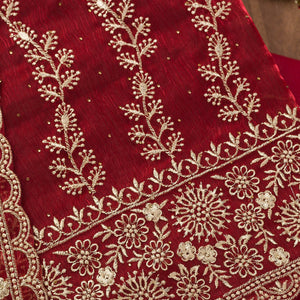 Maroon Zariwork Semi Crepe Unstitched Salwar Suit